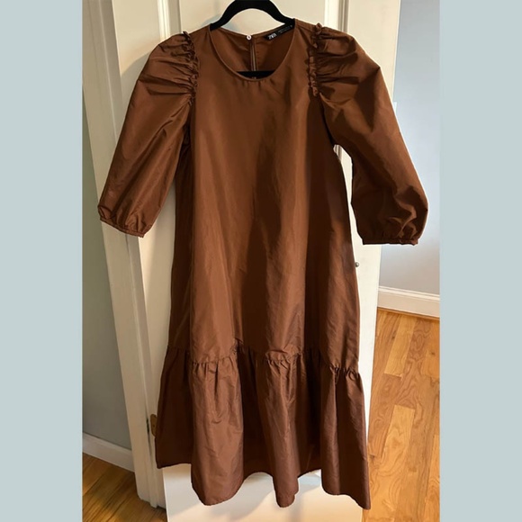 ZARA Voluminous Taffetta Dress – Brown (ZW Collection) - Picture 1 of 4